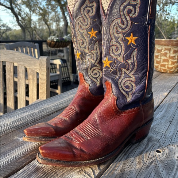 Lucchese Western Cowboy Leather Boots - Women’s size 10 D.  Blue with Stars - Picture 10 of 16